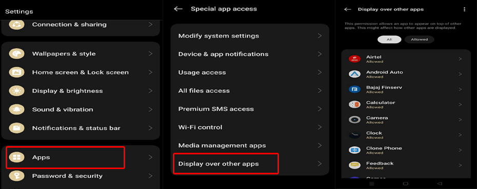 Sobreposição de tela detectada