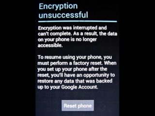 erro de criptografia malsucedida no Android