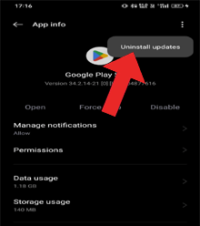 Código de erro Android 505 Play Store