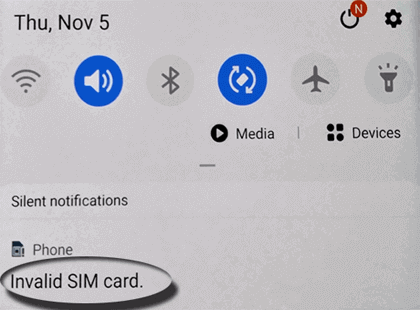 Erro de cartão SIM inválido