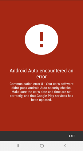 erro de comunicação 8 do Android Auto