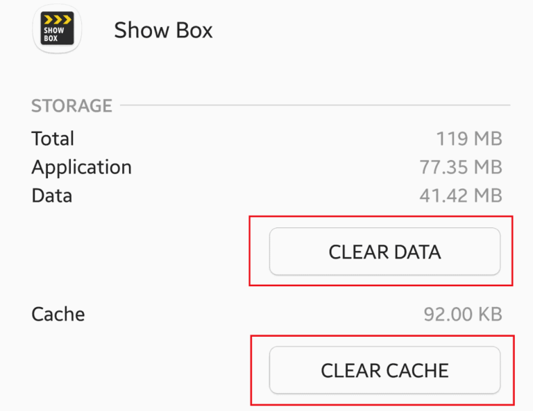 Data Clear e Clear Cache botão