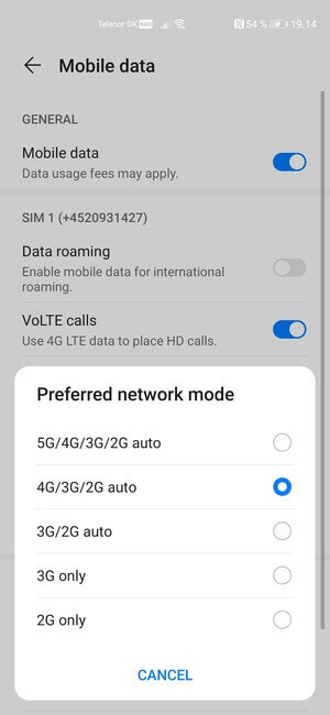 ative o modo de rede correto