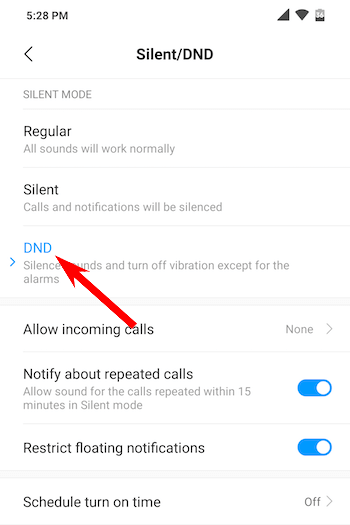 Desative o modo Não perturbe pelas configurações