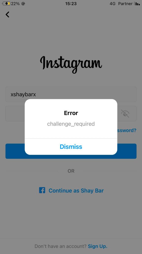 fixar Instagram Challenge_Required erro 