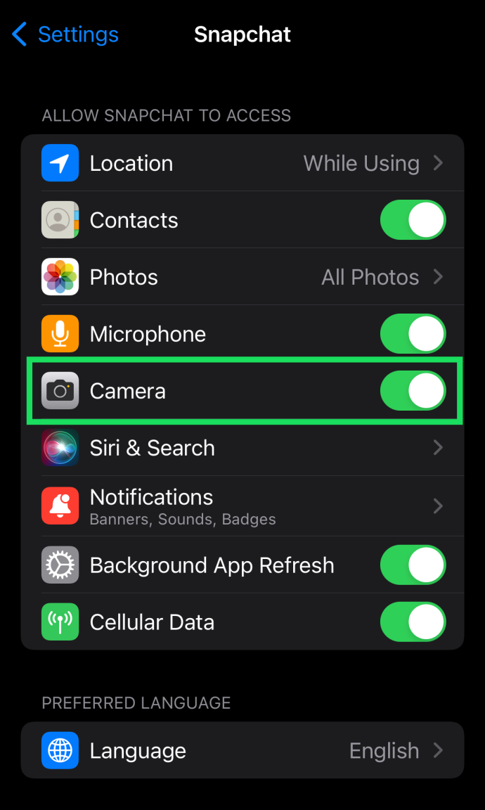 Permitir Câmera Acesso no Snapchat