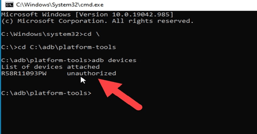 Dispositivo ADB Não autorizado