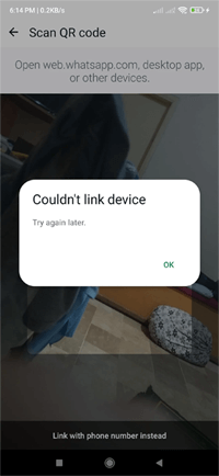 Couldn’t Link Device WhatsApp no Android